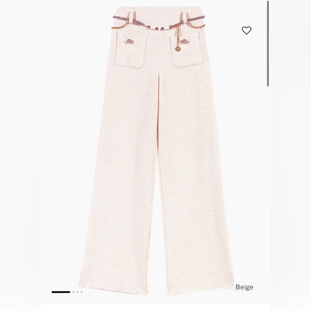 Maje Cream Tweed Size 34 Wide-Leg Trouser Pants